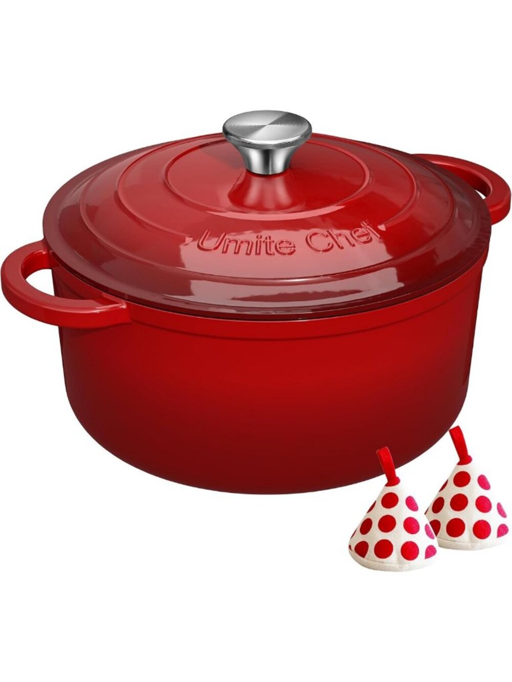 7QT Enameled Cast Iron Dutch Oven with Lid & Potholders - Heavy-Duty Cookware